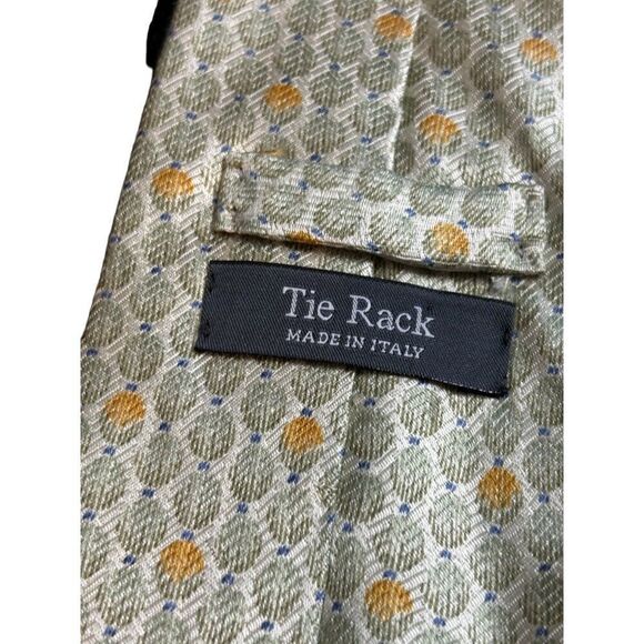 Tie Rack Men's Silk Tie Made In Italy Geometric Pattern Green & Yellow 3.5" Widt - Picture 4 of 8
